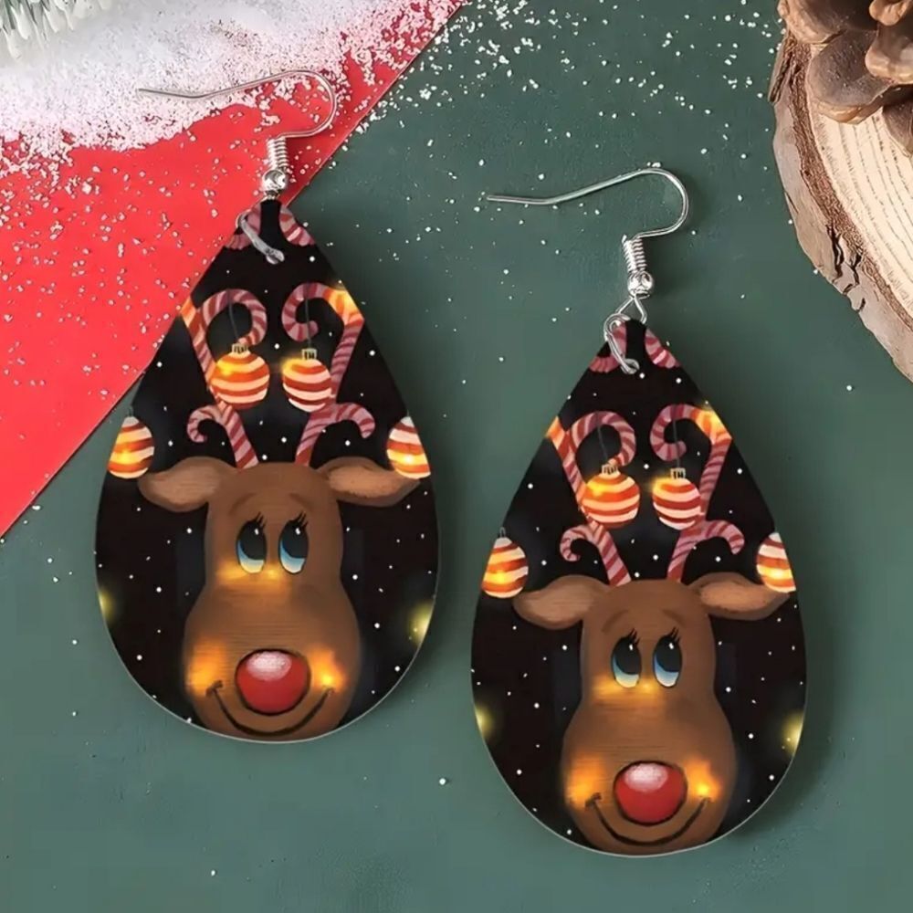 Holiday Earrings 🎄Reindeer Rudolph Christmas Leather Dangle Drop Ear Jewelry